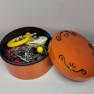 Orange Decorative  Trrinket Box with Earrings